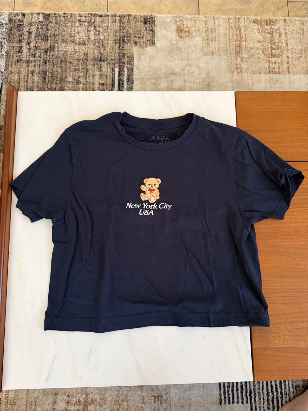 Navy Kids T‑Shirt with Teddy - New York City USA